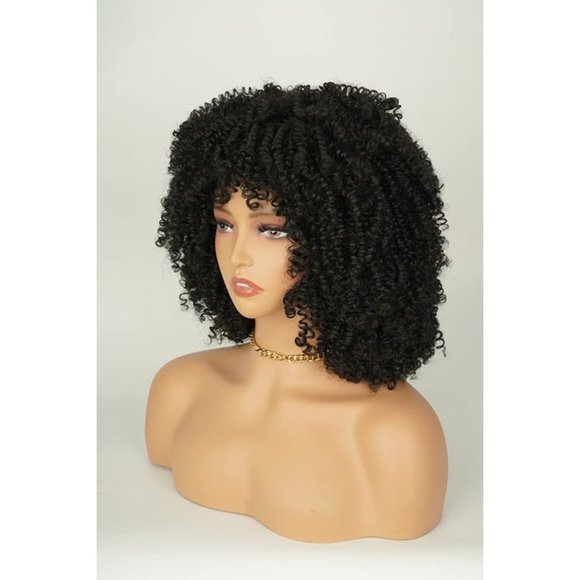12" Afro Soft & Natural Kinky Curly w/ Bangs Wig Natural Black - Picture 3 of 8